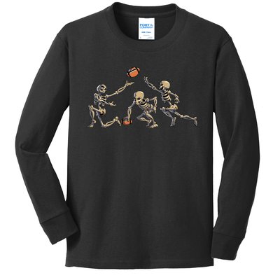 American Football Skeleton Halloween Football Fan Kids Long Sleeve Shirt