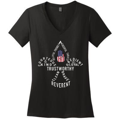 America Flag Scouting Law Women's V-Neck T-Shirt