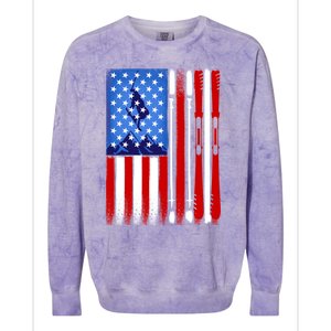 American Flag Skiing Gift Colorblast Crewneck Sweatshirt