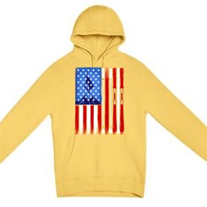 American Flag Skiing Gift Premium Pullover Hoodie