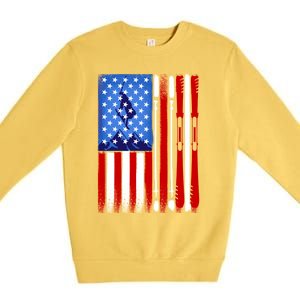 American Flag Skiing Gift Premium Crewneck Sweatshirt