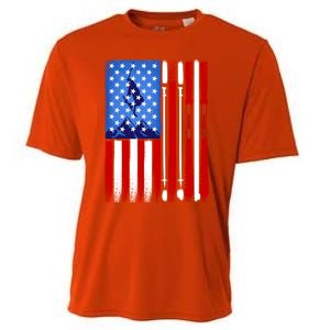 American Flag Skiing Gift Cooling Performance Crew T-Shirt