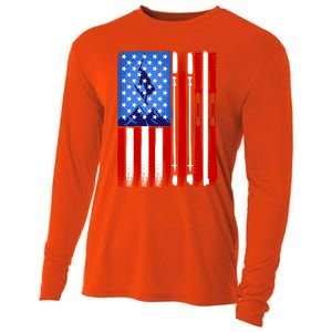 American Flag Skiing Gift Cooling Performance Long Sleeve Crew