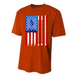 American Flag Skiing Gift Performance Sprint T-Shirt