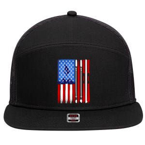 American Flag Skiing Gift 7 Panel Mesh Trucker Snapback Hat