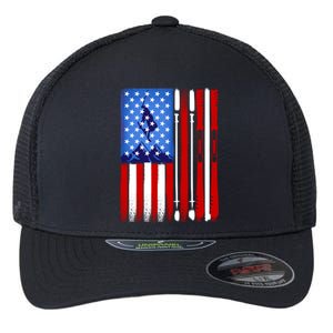 American Flag Skiing Gift Flexfit Unipanel Trucker Cap