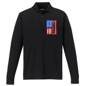 American Flag Skiing Gift Performance Long Sleeve Polo