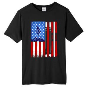 American Flag Skiing Gift Tall Fusion ChromaSoft Performance T-Shirt