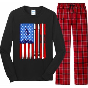 American Flag Skiing Gift Long Sleeve Pajama Set