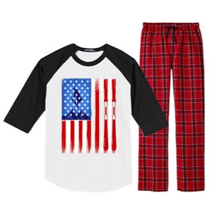 American Flag Skiing Gift Raglan Sleeve Pajama Set