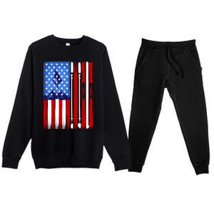 American Flag Skiing Gift Premium Crewneck Sweatsuit Set