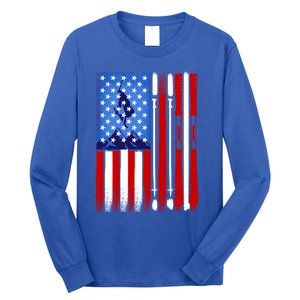 American Flag Skiing Gift Long Sleeve Shirt