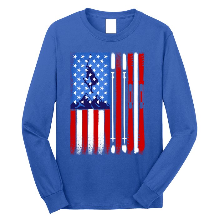 American Flag Skiing Gift Long Sleeve Shirt