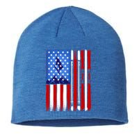 American Flag Skiing Gift Sustainable Beanie