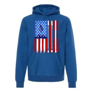 American Flag Skiing Gift Premium Hoodie