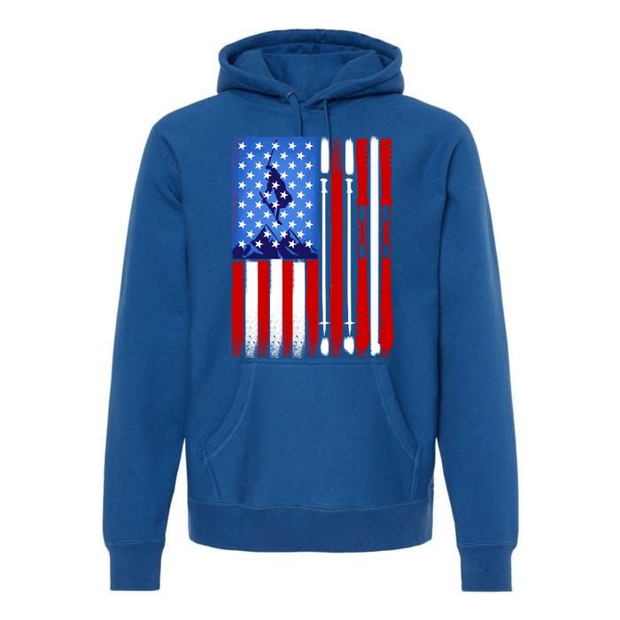 American Flag Skiing Gift Premium Hoodie