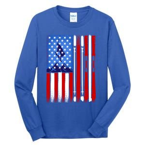 American Flag Skiing Gift Tall Long Sleeve T-Shirt