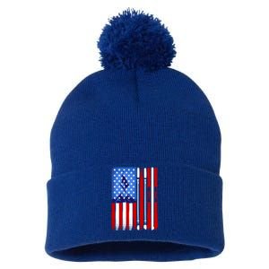 American Flag Skiing Gift Pom Pom 12in Knit Beanie