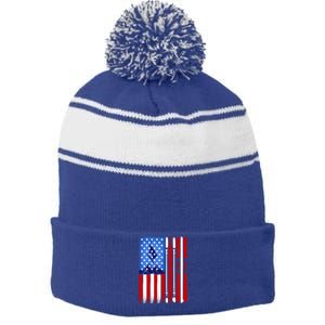 American Flag Skiing Gift Stripe Pom Pom Beanie