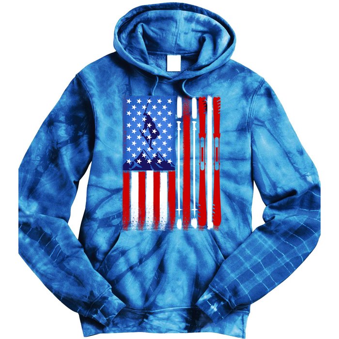 American Flag Skiing Gift Tie Dye Hoodie