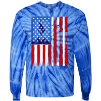 American Flag Skiing Gift Tie-Dye Long Sleeve Shirt