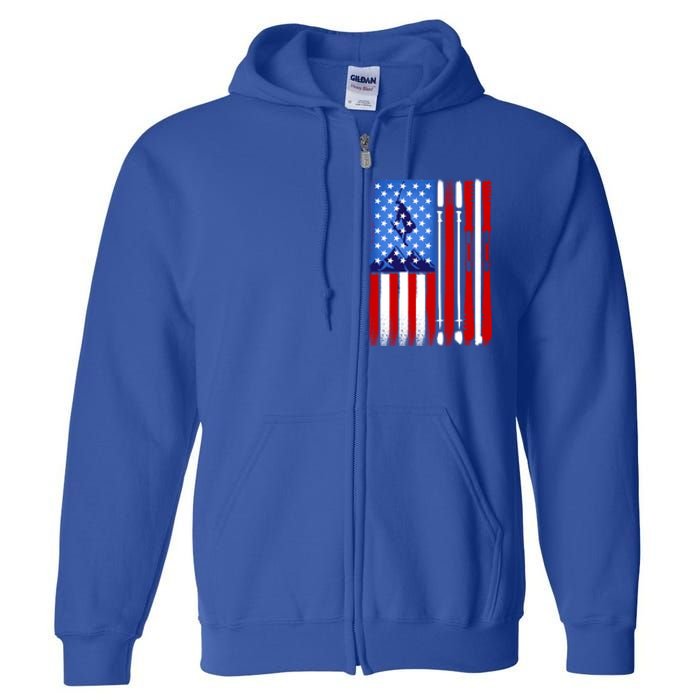 American Flag Skiing Gift Full Zip Hoodie