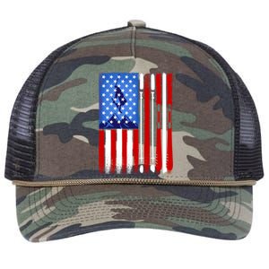 American Flag Skiing Gift Retro Rope Trucker Hat Cap