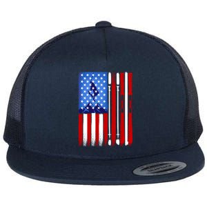 American Flag Skiing Gift Flat Bill Trucker Hat