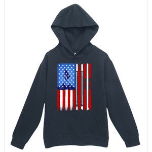 American Flag Skiing Gift Urban Pullover Hoodie