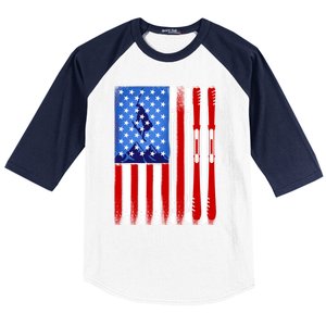 American Flag Skiing Gift Baseball Sleeve Shirt