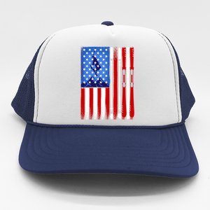 American Flag Skiing Gift Trucker Hat