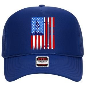 American Flag Skiing Gift High Crown Mesh Back Trucker Hat