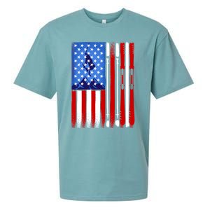 American Flag Skiing Gift Sueded Cloud Jersey T-Shirt