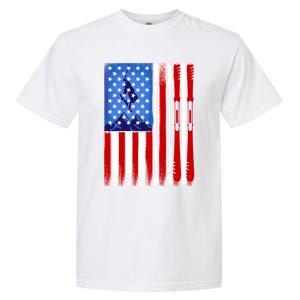 American Flag Skiing Gift Garment-Dyed Heavyweight T-Shirt