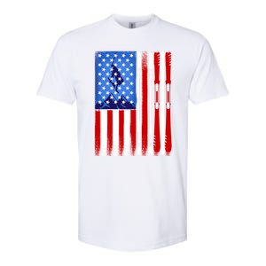 American Flag Skiing Gift Softstyle CVC T-Shirt