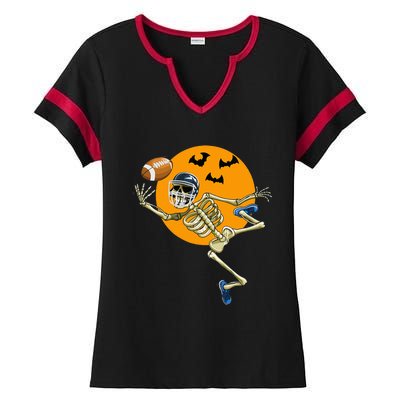 American Football Skeleton Halloween Football Fan Ladies Halftime Notch Neck Tee