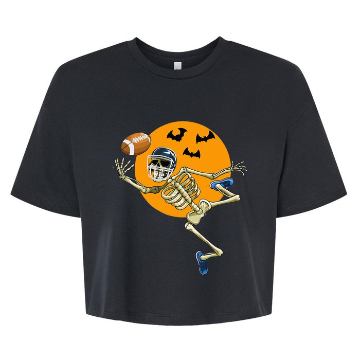 American Football Skeleton Halloween Football Fan Bella+Canvas Jersey Crop Tee