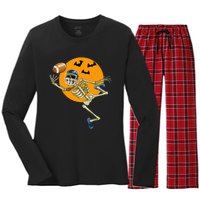 American Football Skeleton Halloween Football Fan Women's Long Sleeve Flannel Pajama Set 