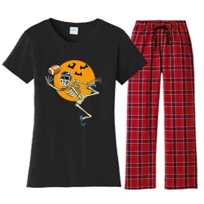 American Football Skeleton Halloween Football Fan Women's Flannel Pajama Set