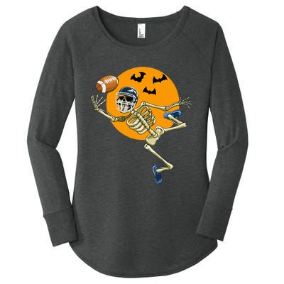 American Football Skeleton Halloween Football Fan Women's Perfect Tri Tunic Long Sleeve Shirt