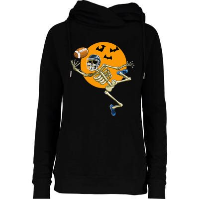 American Football Skeleton Halloween Football Fan Womens Funnel Neck Pullover Hood