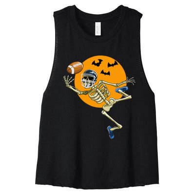 American Football Skeleton Halloween Football Fan Women's Racerback Cropped Tank