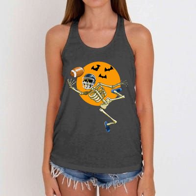 American Football Skeleton Halloween Football Fan Women's Knotted Racerback Tank