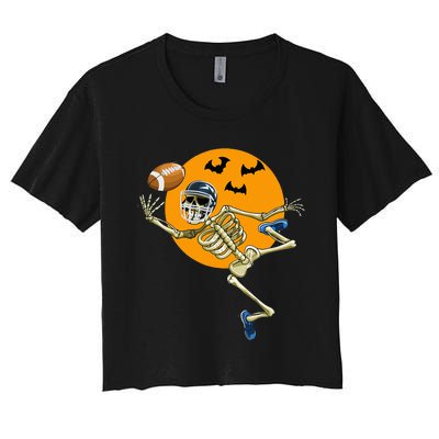 American Football Skeleton Halloween Football Fan Women's Crop Top Tee