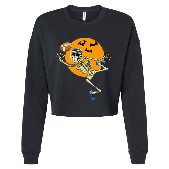 American Football Skeleton Halloween Football Fan Cropped Pullover Crew