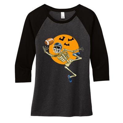 American Football Skeleton Halloween Football Fan Women's Tri-Blend 3/4-Sleeve Raglan Shirt