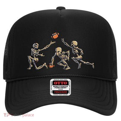 American Football Skeleton Halloween High Crown Mesh Back Trucker Hat
