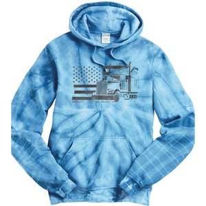 American Flag Semi Truck Driver 18 Wheeler Patriotic Trucker Tie Dye Hoodie