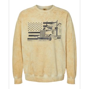 American Flag Semi Truck Driver 18 Wheeler Patriotic Trucker Colorblast Crewneck Sweatshirt