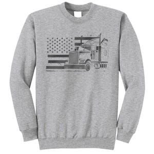 American Flag Semi Truck Driver 18 Wheeler Patriotic Trucker Tall Sweatshirt